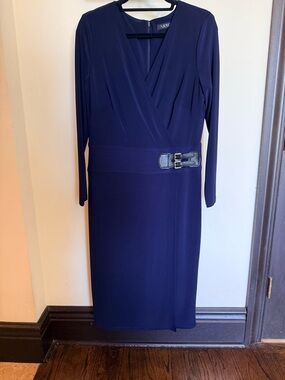 Ralph Lauren Navy Long-Sleeve Faux-Wrap Sheath Dress
